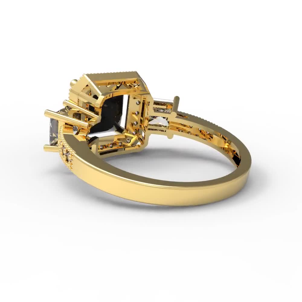 2.93 ct Brilliant Square Cushion Cut Designer Genuine Flawless Natural Onyx  14K 18K Yellow Gold Solitaire with Accents Three-Stone Ring